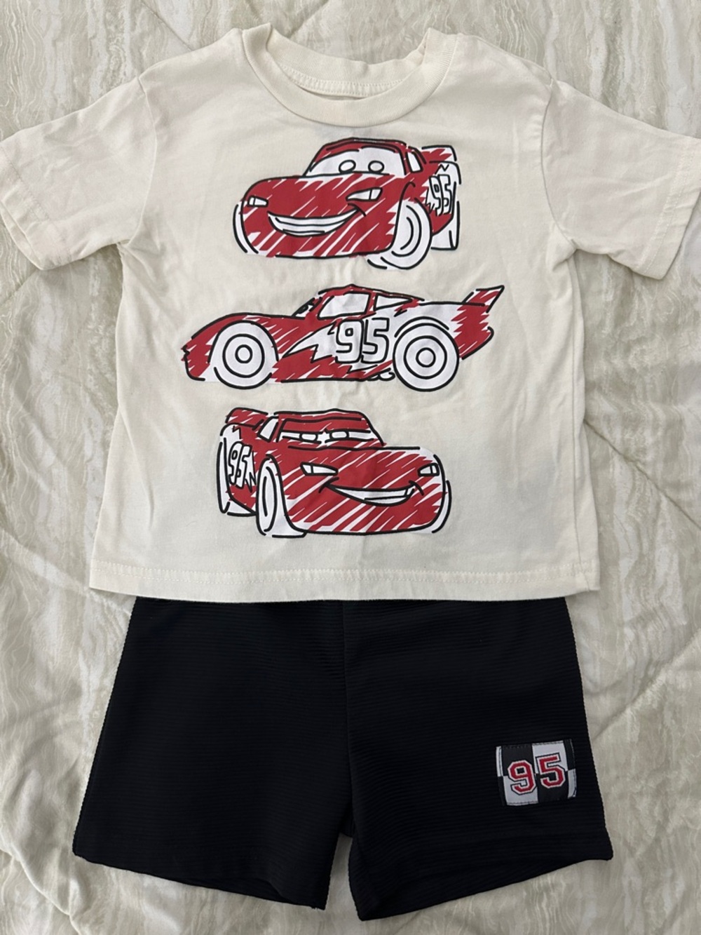 Kids White and Red Lightning McQueen Tee and Black Shorts Set 4T boys